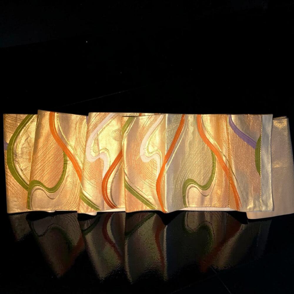 VTG Japanese Fukuro Obi Gold Metallic Brocade Silk 162" Kimono Sash Wall Hanging - Picture 6 of 13